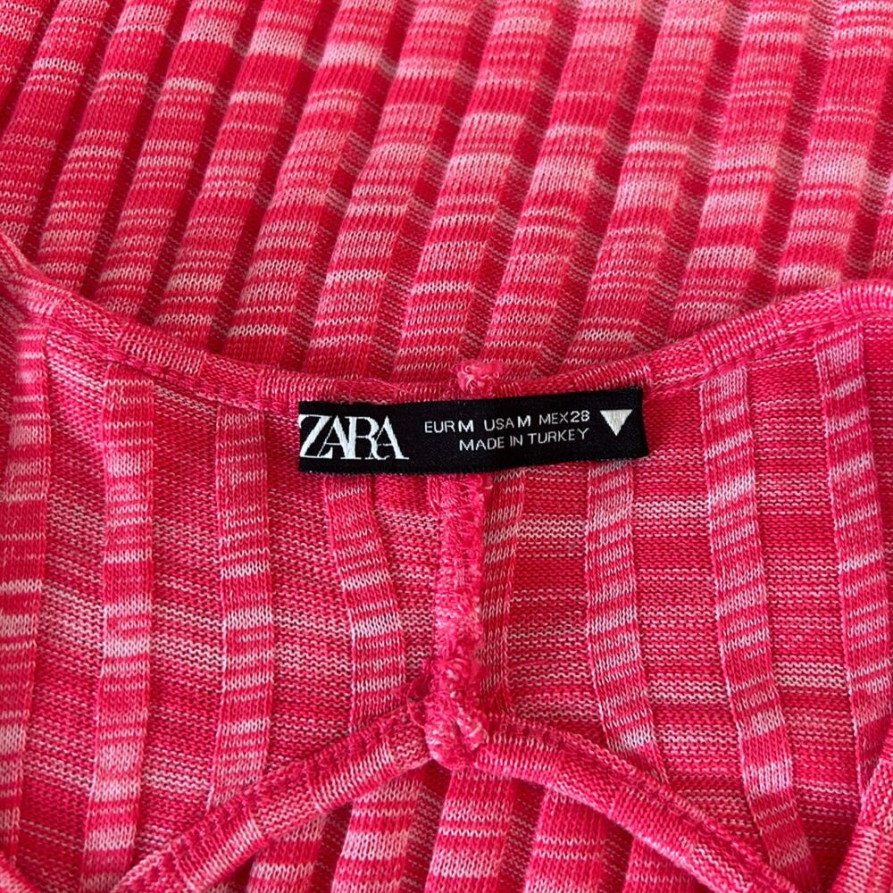 ZARA Pink Ribbed Knit Midi Dress (M) Keyhole Open Back Stretch Sleeveless Tank - Picture 8 of 14